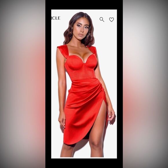 Miss CircleElegant Red satin Off-Shoulder Dress, XS - Picture 3 of 13
